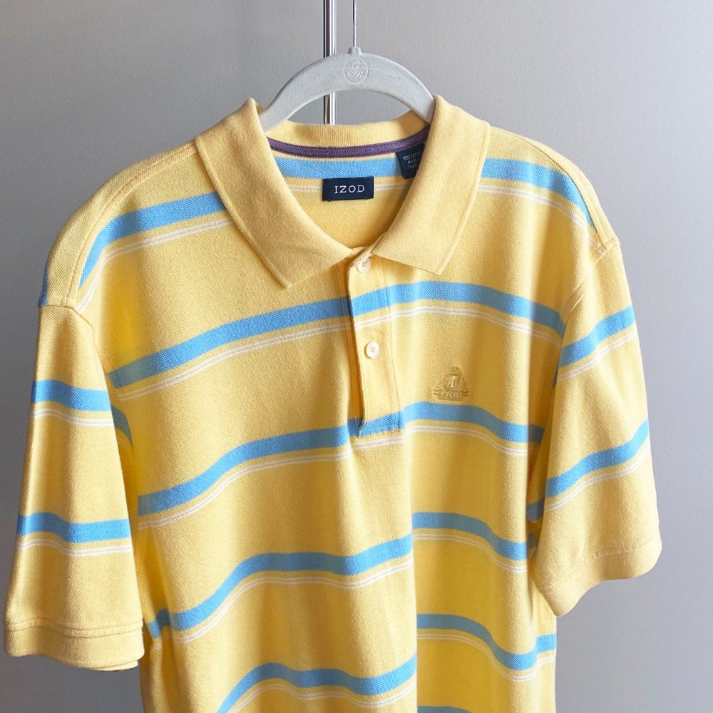 Men's Izod Yellow and Blue Stripe Polo Shirt, Perfect Condition